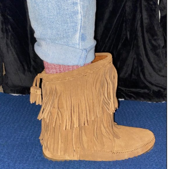 Tan Suede Fringe Boots - Picture 6 of 6